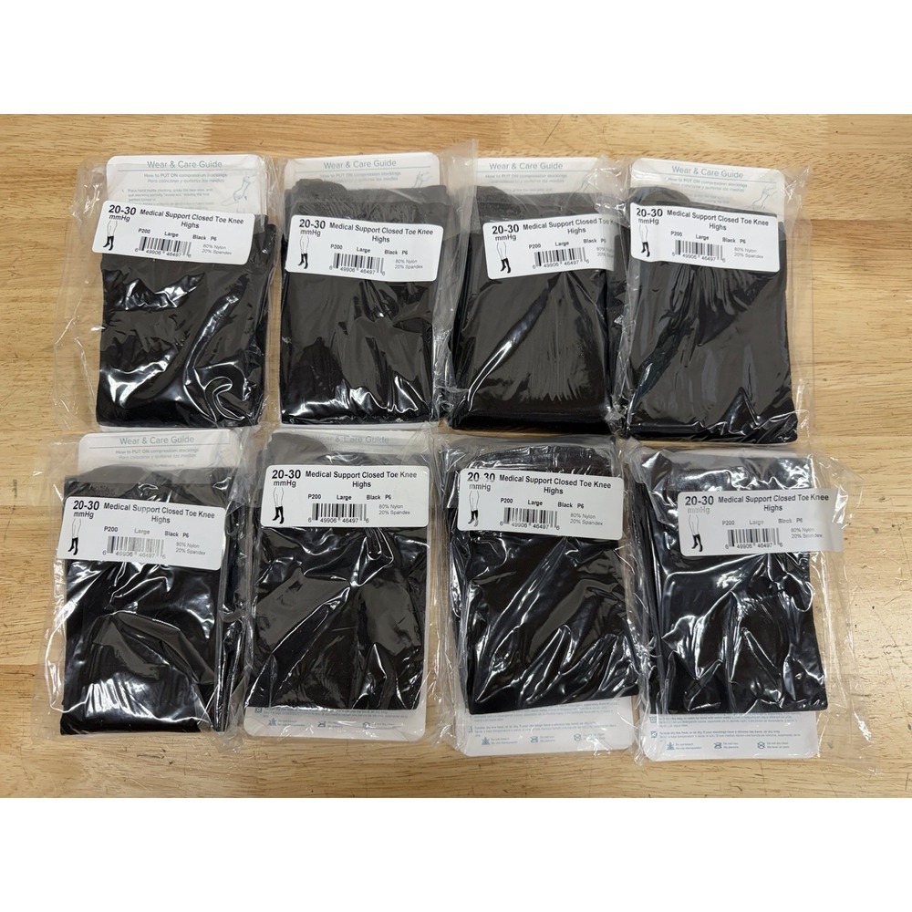 Ames Walker Compression Stockings Black Closed Toe Knee High 20-30 mmHg 8 Pair L